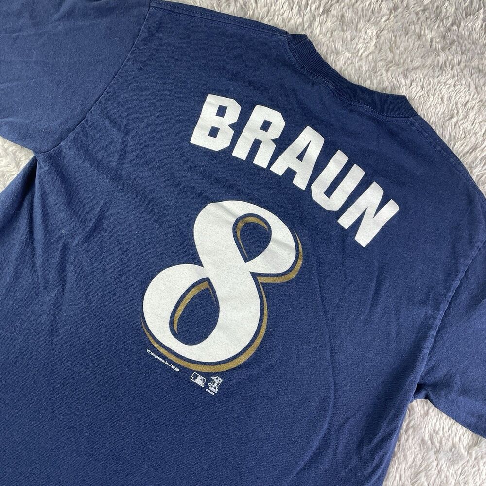 Ryan Braun Milwaukee Brewers Shirt Mens Medium Blue Short Sleeve Retro Baseball